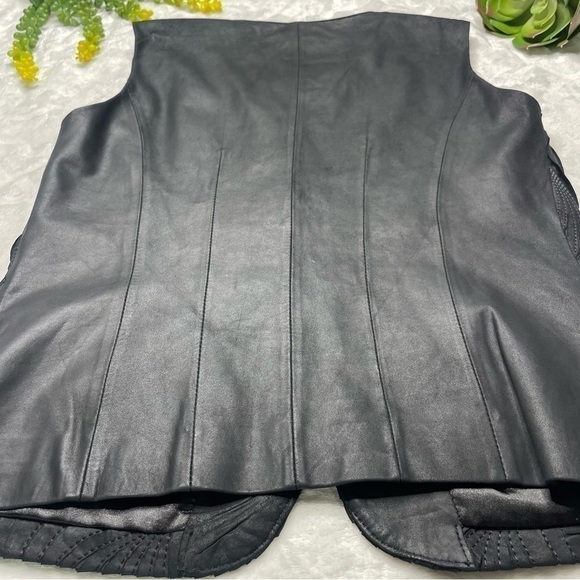My Tribe Embroidered Leather Zip Front Sleeveless Vest in Black Womens Medium - Picture 8 of 13
